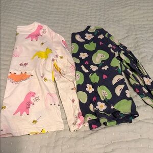 2 Kids Long-Sleeve Tops - Pink Dinosaur & Navy Apple Floral